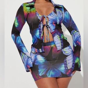 Fashion Nova Multicolor Butterfly Print mini skirt